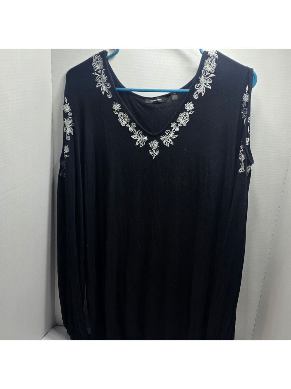 Verve Ami Black Blouse with White Floral Detail